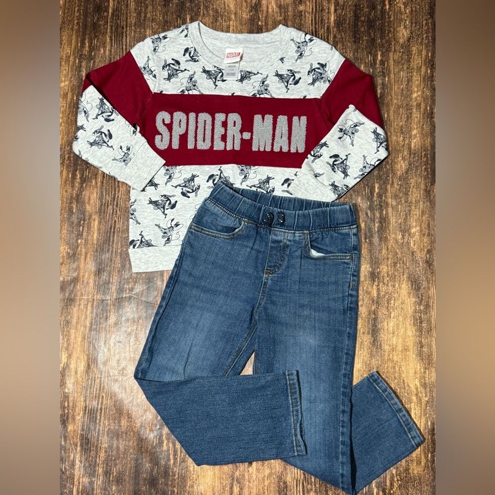 Marvel Gray Spider-Man Tee and Denim Jeans Set size 4